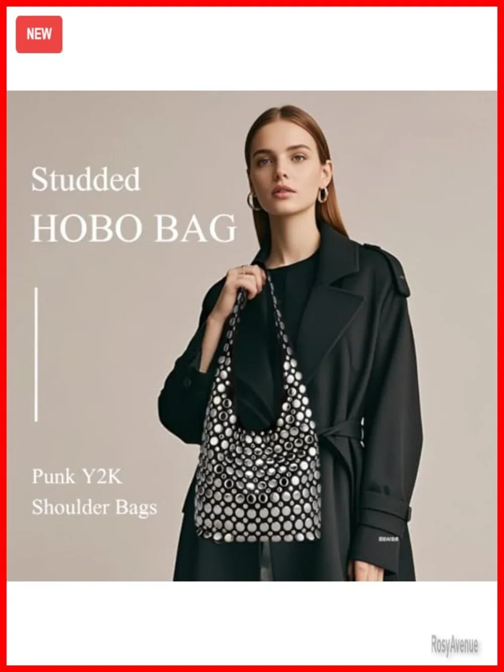 Studded Y2K Hobo Bag Punk PU Leather Shoulder Handbag